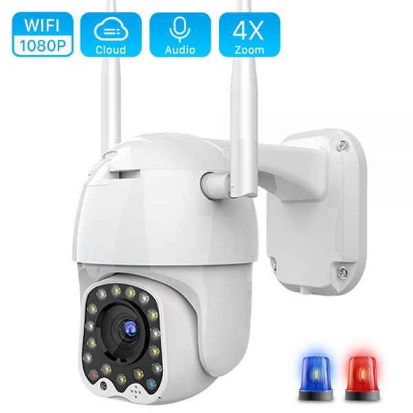 1080P Cloud Wifi PTZ Camera Outdoor 2MP Auto Tracking Home Security IP Camera 4X Digital Zoom Speed Dome Camera with Siren Light 1