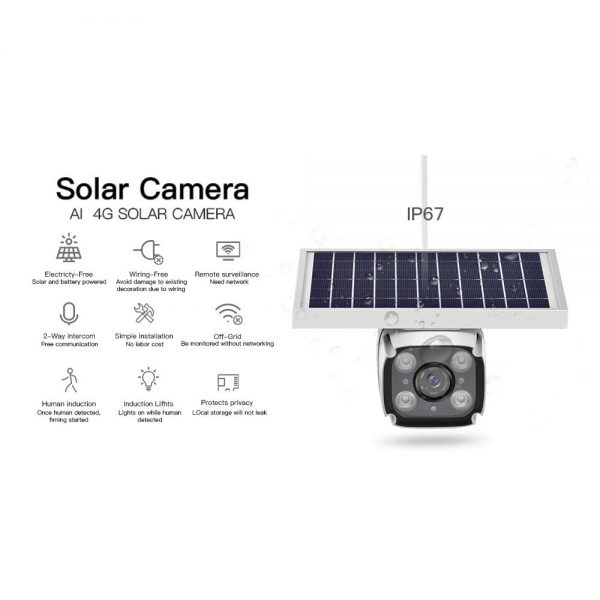 SmartYIBA 4G Solar Camera with 2-way Intercom 5.5w Solar Panel PIR Motion Detection Free Cloud Storage HD IP Camera Rainproof 4
