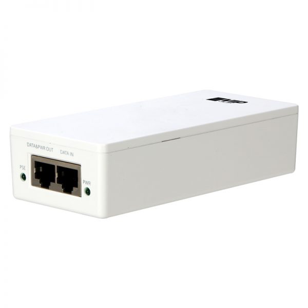 The VSPOE-IN30 is a simple Power over Ethernet injector that provides gigabit speeds and PoE+ device power up to 30W. It requires 100~240VAC input power.