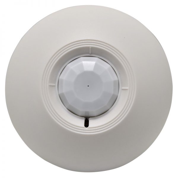 This ceiling mounted passive infrared motion detector has a detection range up to 8m (4.5m high) and 360° field of detection. False alarms are prevented with the dual element infrared sensor and auto temperature compensation.