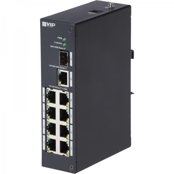 The VSPOE-SW8 is a DIN rail mountable