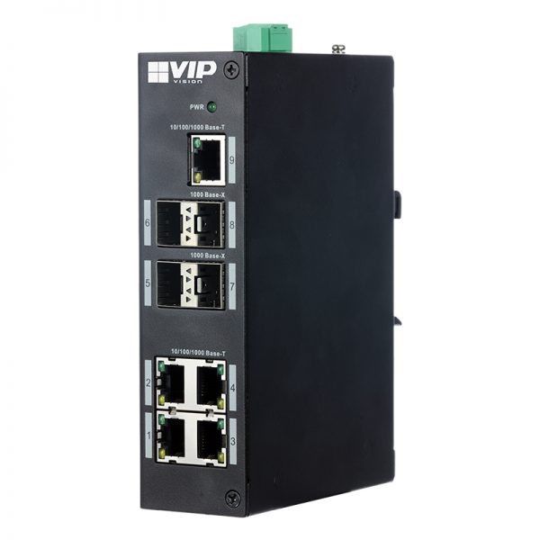 The VSETH-SW9GF is a 9-port Gigabit Ethernet switch designed for integrating with fibre-optic network infrastructure. Connect IP devices including surveillance