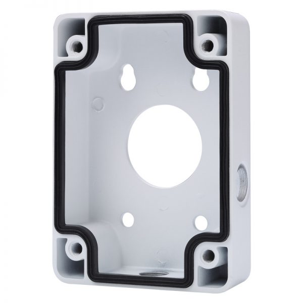 Aluminium adapter/junction box used as a spacer or as connector for corner & pole mounts. For PTZ surviellance cameras.