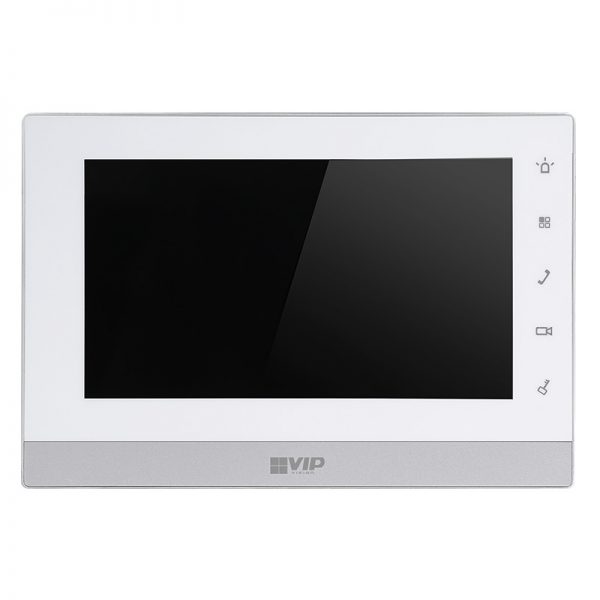 The INTIPMON is a touch screen indoor monitor that integrates into IP video intercom solutions. The monitor is used for two-way talk with an apartment door station