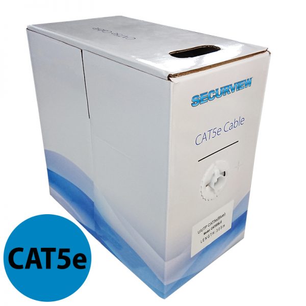 This pullbox contains 305 meters of CAT5e unshielded UTP cable in a blue colouring