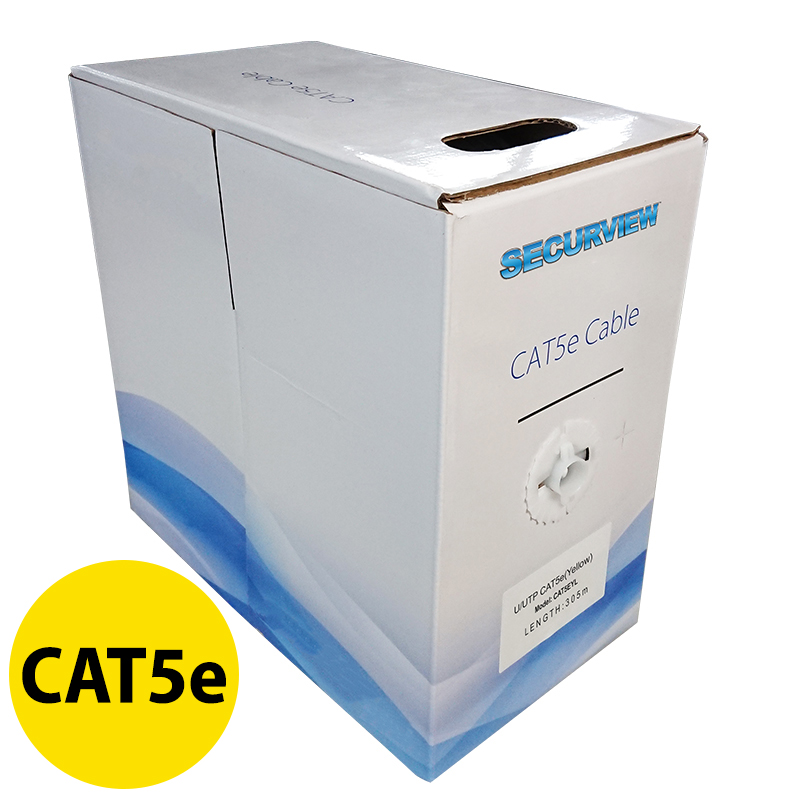 This pullbox contains 305 meters of CAT5e unshielded UTP cable in a yellow colouring