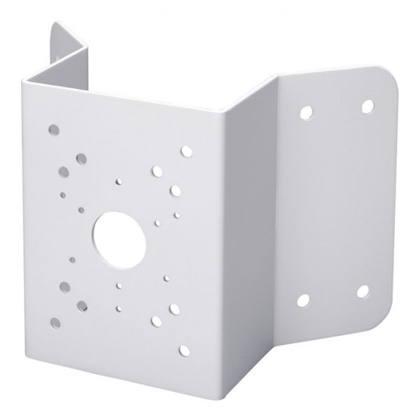 Heavy duty coated SECC wall mount corner bracket for surveillance cameras.