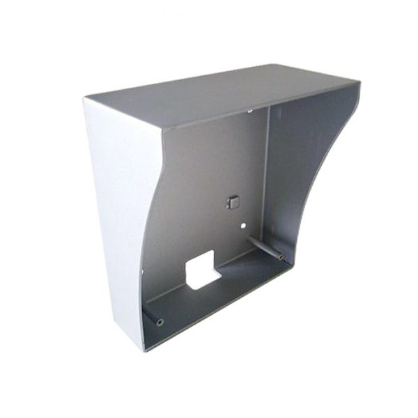 The INTIPRDSVW-RS is a metal weather shield and surface mount box for use with INTIPRDSVW. It features a grey