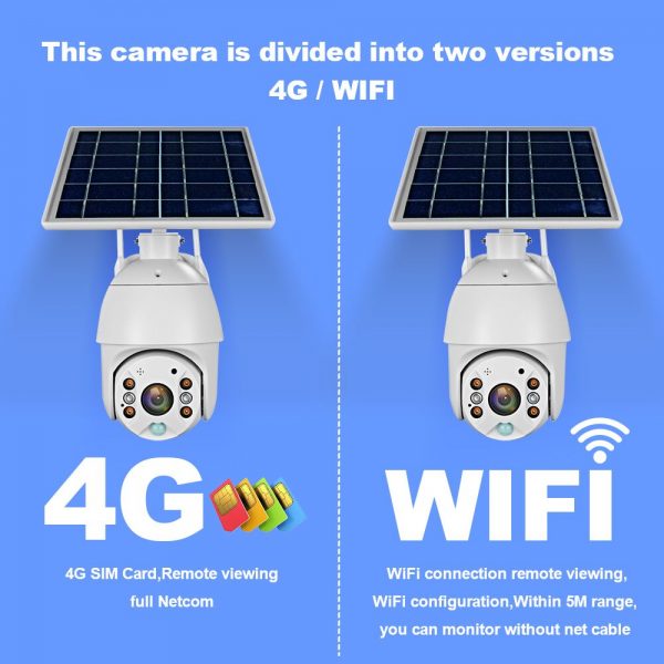 Battery & Solar Powered Security Surveillance Camera - PTZ 4G & WiFi camera with 8W solar panel 5