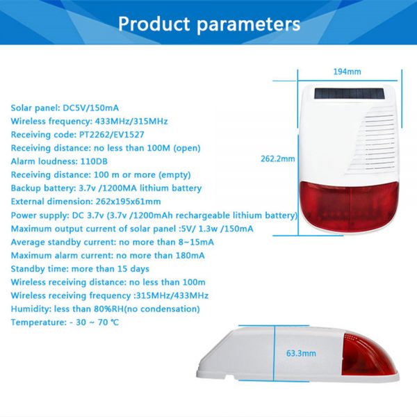 Solar Powered Alarm Siren & Strobe 3